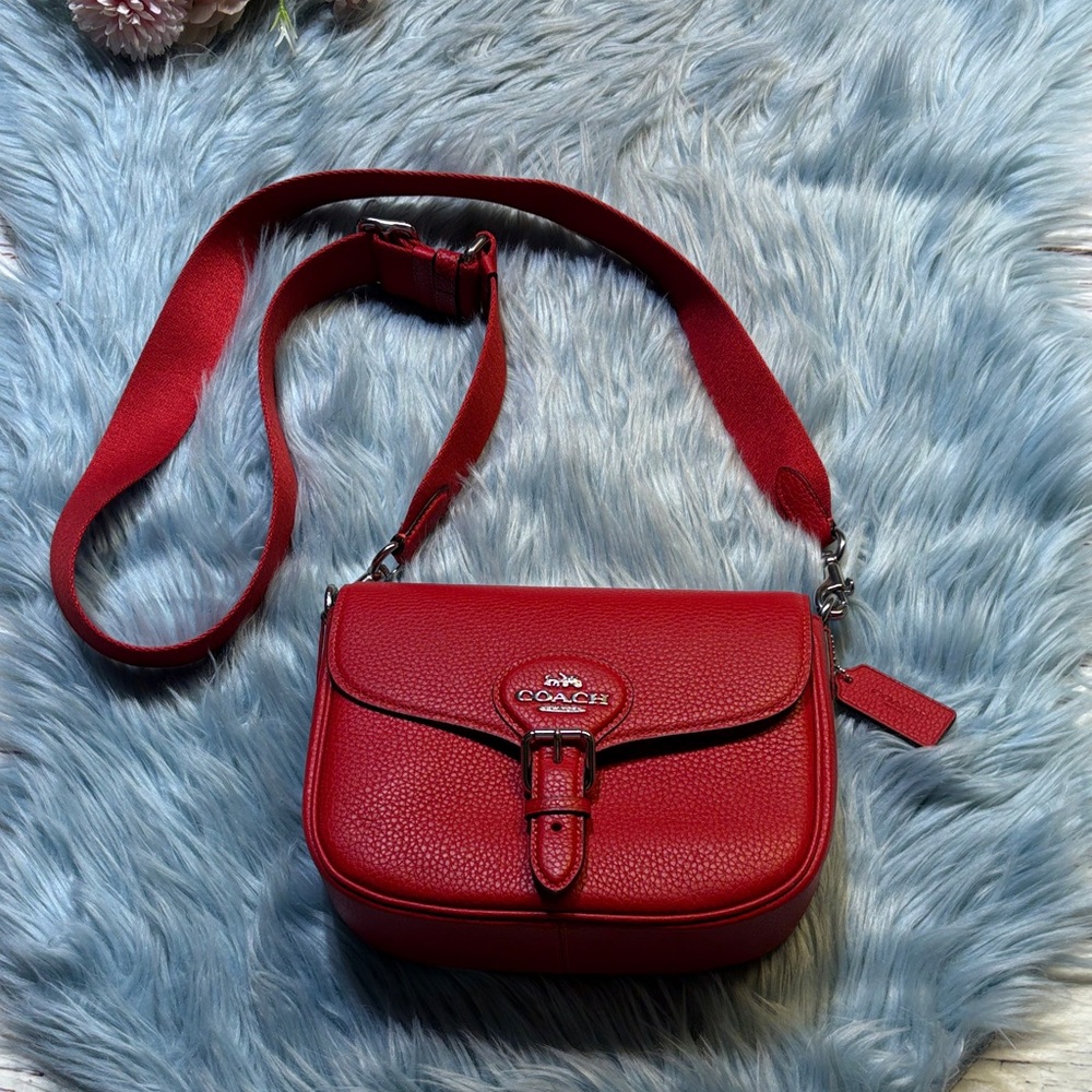 Coach Amelia Pebble Leather Saddle Bag Red